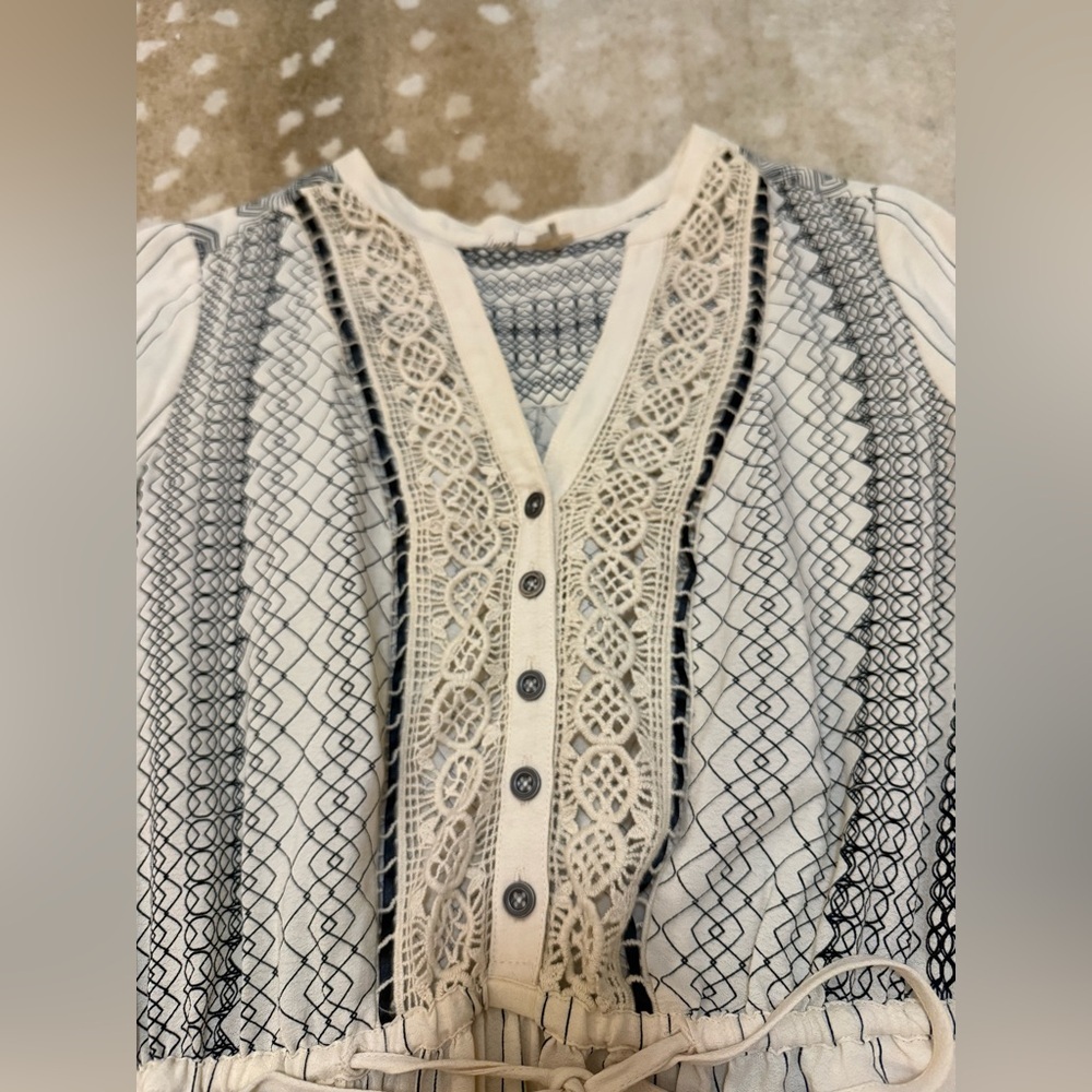 Floreat Anthropologie beige black bohemian Aztec crochet dress women’s size 2 - Picture 6 of 10